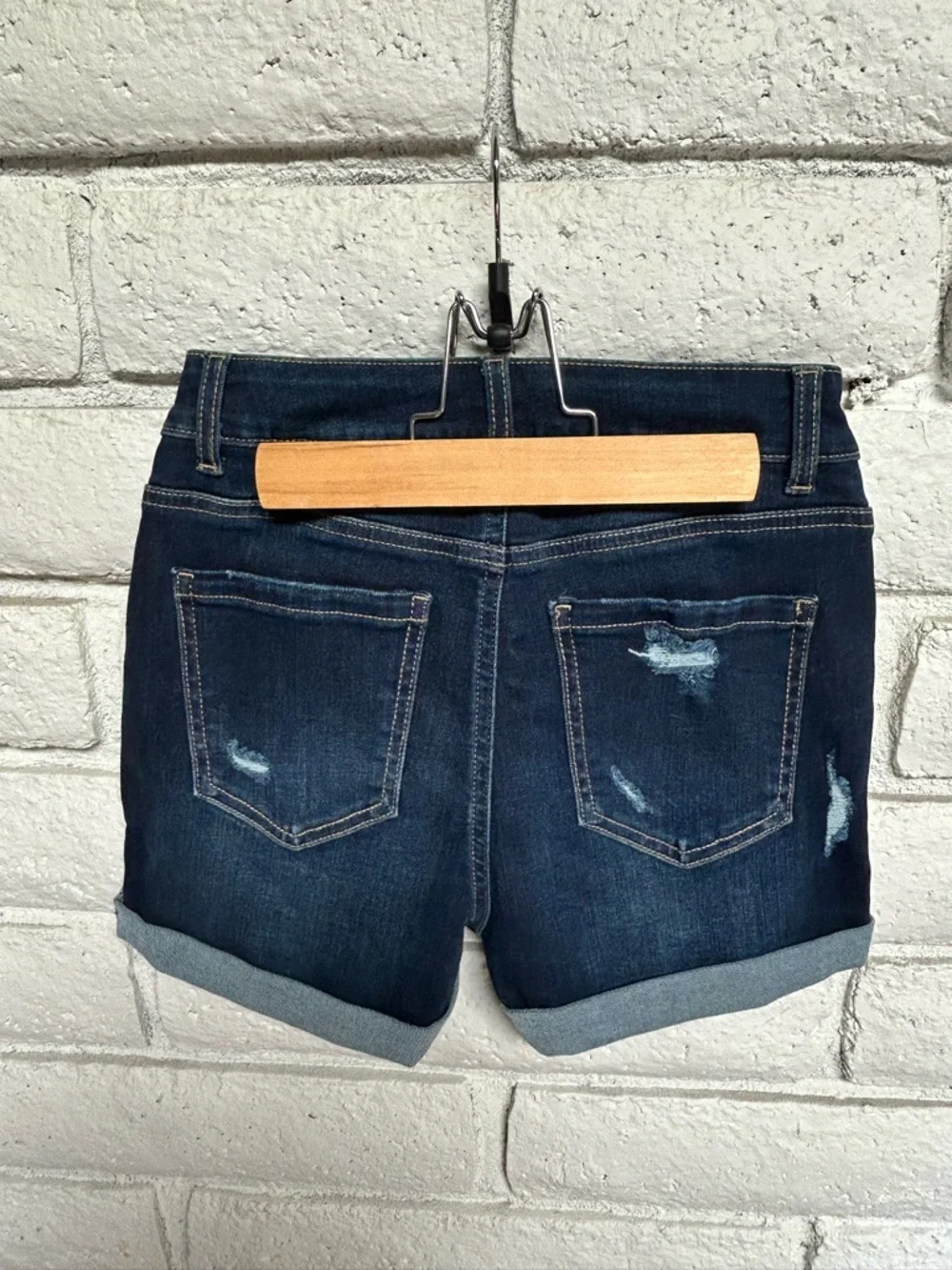 Wax Jean Rip+Repair Junior Girl Denim Shorts Dark Wash Distressed Cuffed Size S
